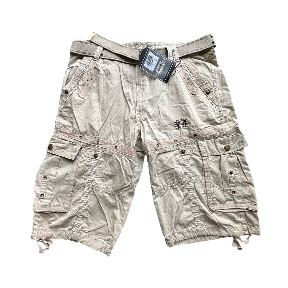 Royal Premium Mens Khaki Cargo Shorts With Belt RP41489 Size 36 Utility Tactical